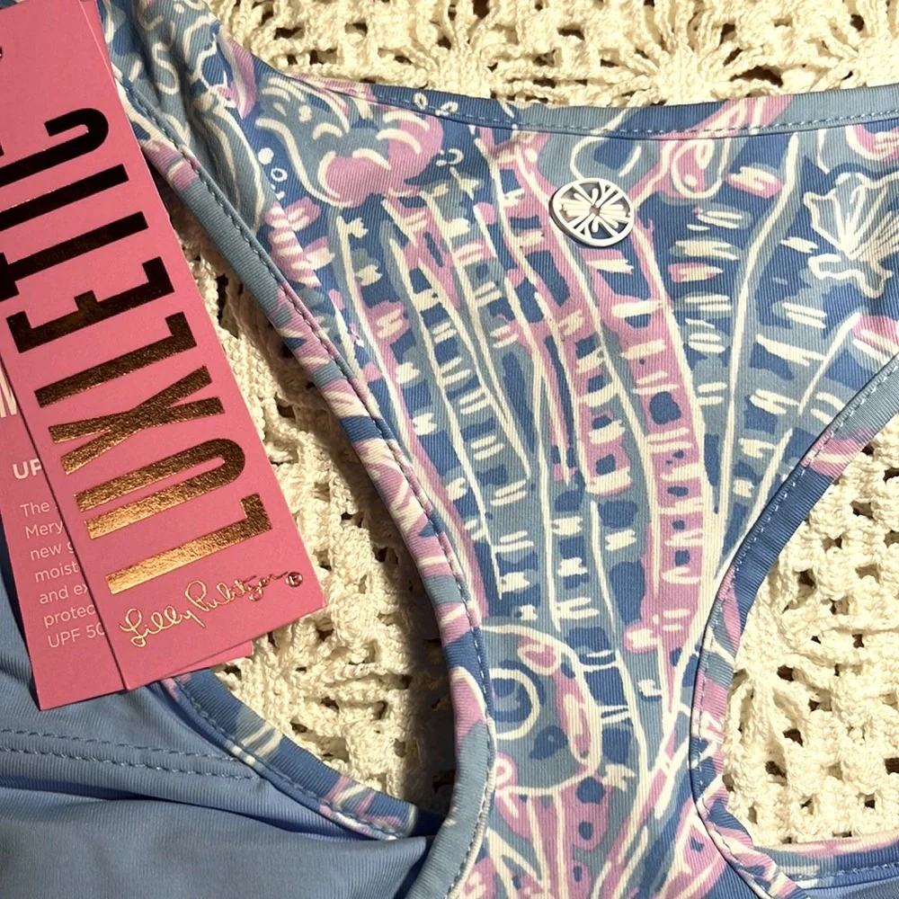 NWT LILLY PULITZER TANKINI TOP SZ M. Shades of blue, lavender and  white. - Picture 5 of 13